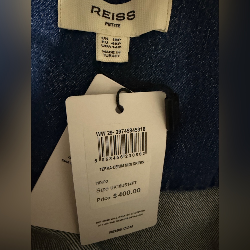 NWT Reiss Terra Petite Denim Button-Through Midi Denim Dress Size 14 Petite - Picture 5 of 8